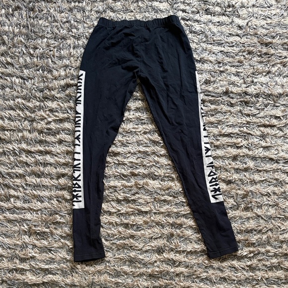 Long Clothing Women's Black Leggings with Off-White Side Print - Picture 2 of 3